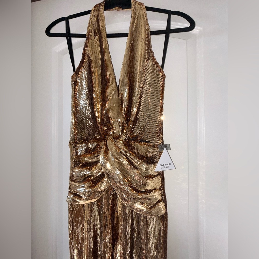 NADINE MERABI Tianna Gold Sequin Jumpsuit - Picture 13 of 16